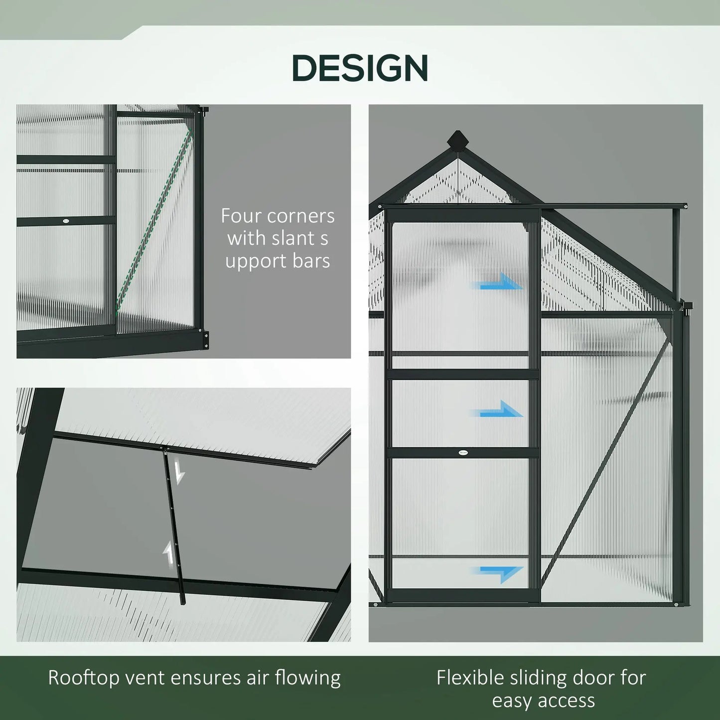 Outsunny Walk-In Aluminum Polycarbonate Garden Greenhouse