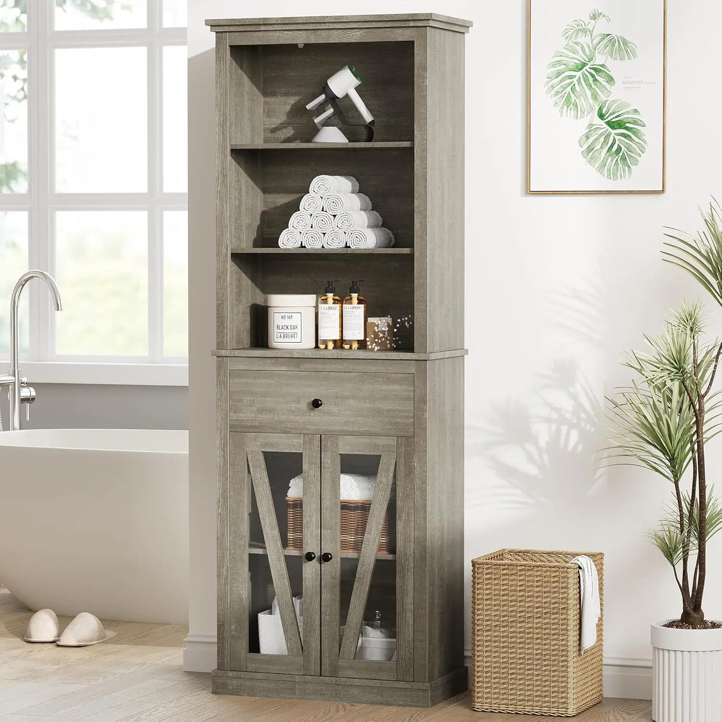 Tall Storage Cabinet, Bathroom Storage Cabinet with Doors & Adjustable Shelves for Living Room, Kitchen & Pantry, Laundry