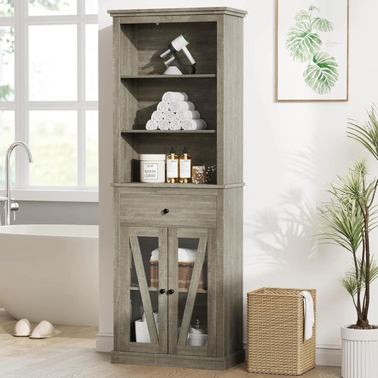 Tall Storage Cabinet, Bathroom Storage Cabinet with Doors & Adjustable Shelves for Living Room, Kitchen & Pantry, Laundry