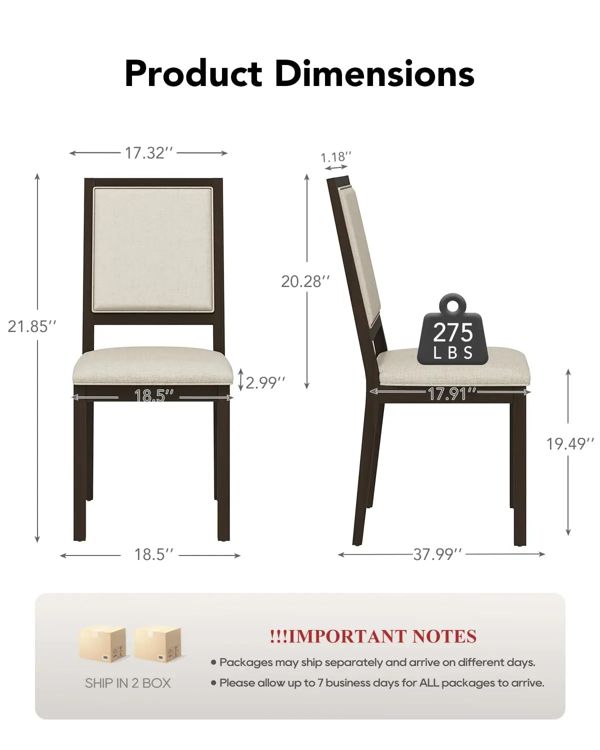 Fabric Upholstered Dining Chairs Set of 4 With Solid Wood
