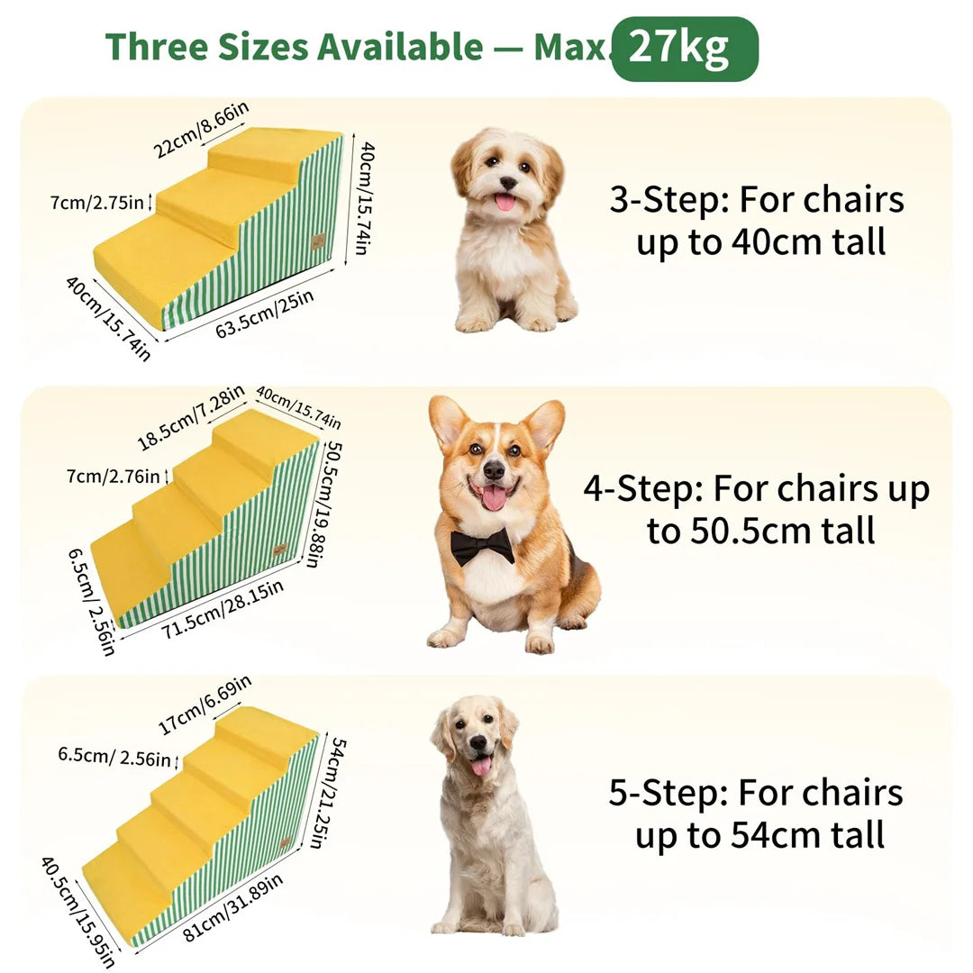3/4/5 Steps High-Density Foam Dog Stairs with Gentle Slope,Vibrant Color Washable Cover for Small to Medium Dogs Access to High Beds And Sofa