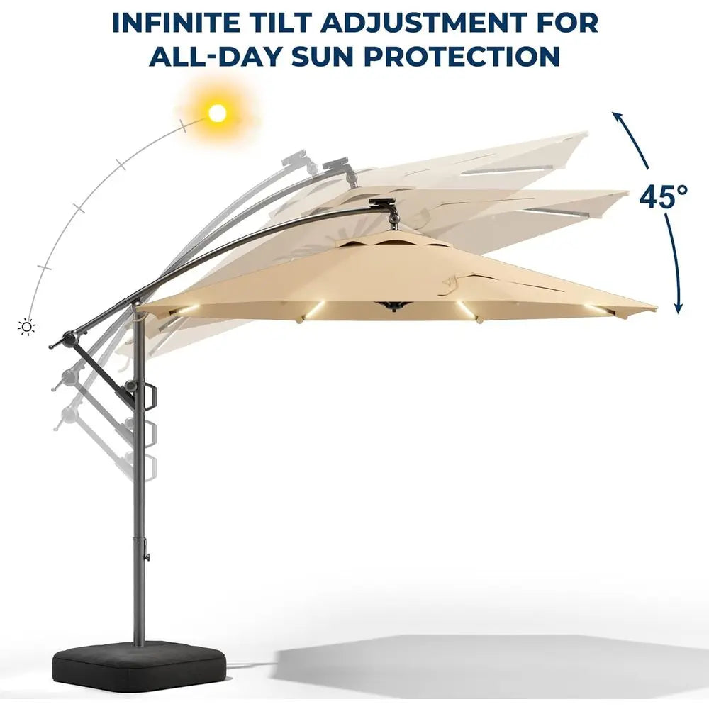 HOMSHADE 10 t Oset Patio Umbrella with r Lights, LED Lighted Umbrella Outdoor Patio with Base Included, Heavy Duty Hanging Canti