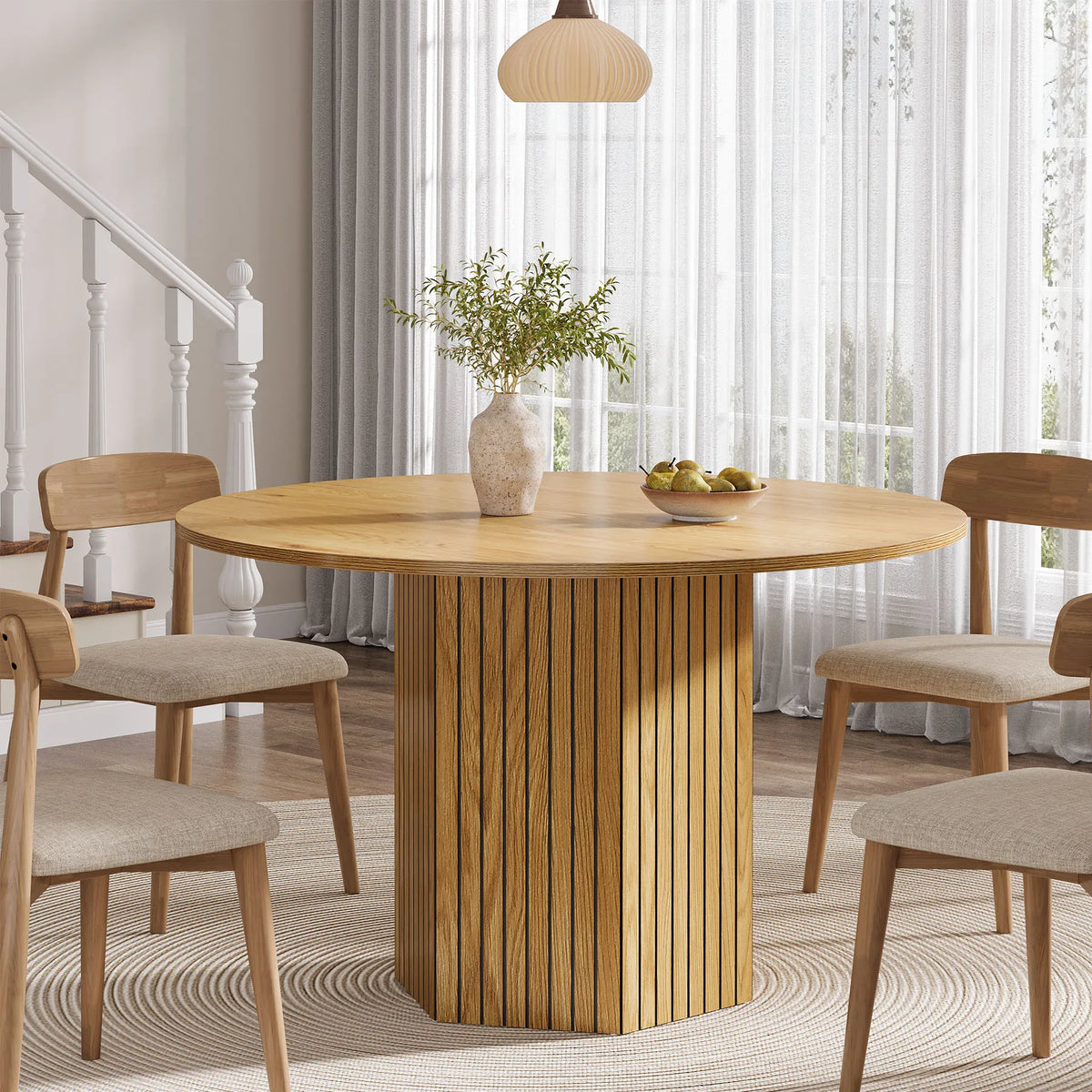 Tribesigns Industrial Round Farmhouse Dining Table For Home