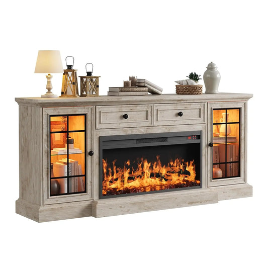 Fireplace TV Stand Modern Entertainment Center With LED Lights