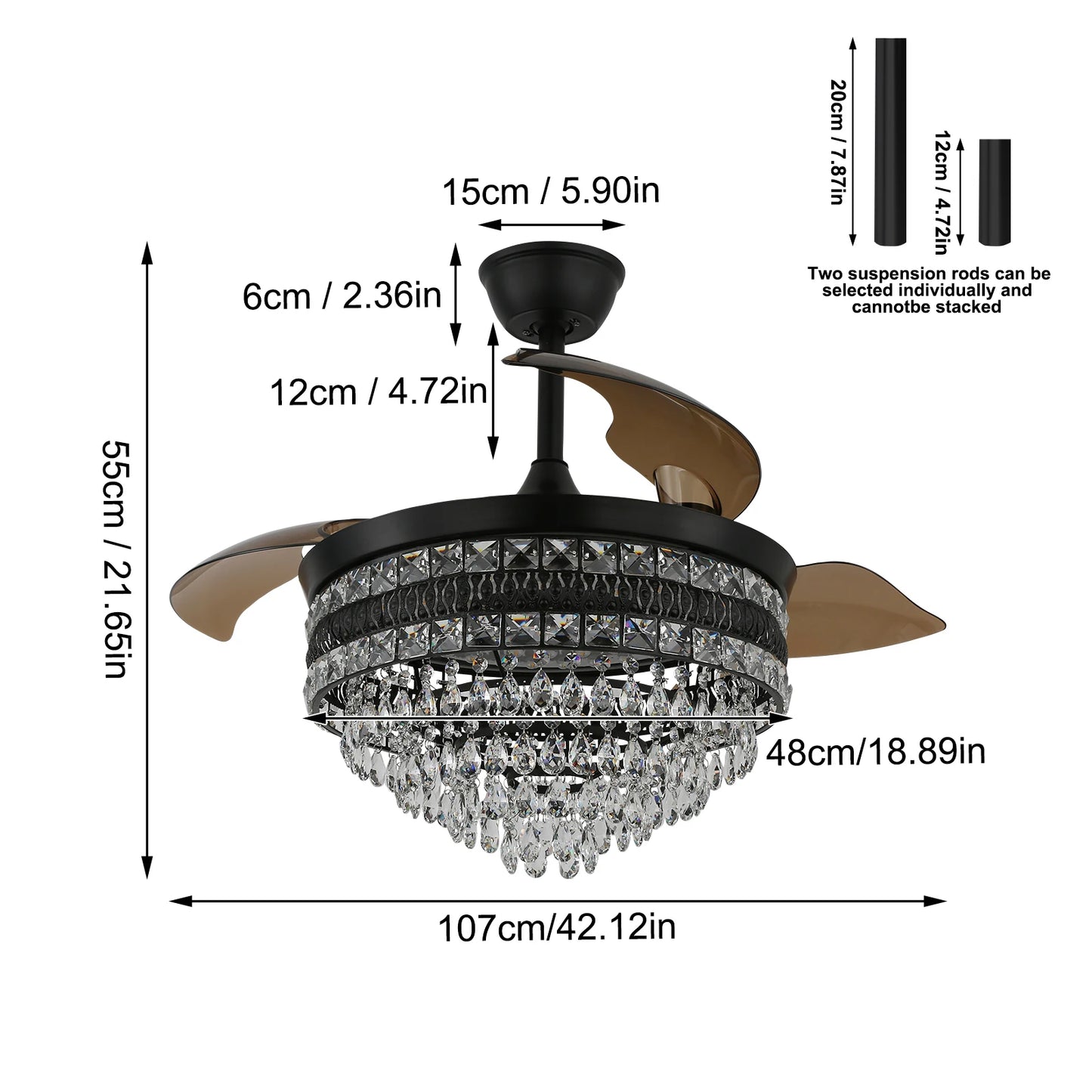 GreeLustr Modern Smart Ceiling Fan Chandelier Gold RC Adjustable 6 Speed Pendant Light Luminaire Bedroom 3 Heads Led Fandelier