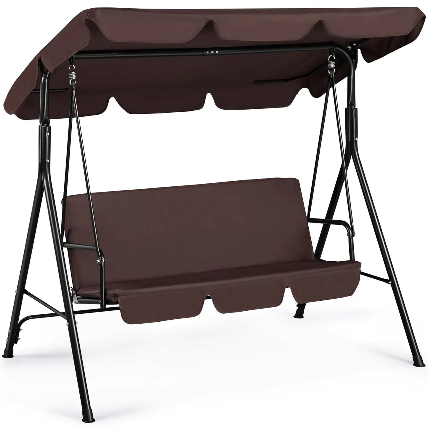 3-Seat Patio Swing Chair, Outdoor Canopy Porch with Adjustable Canopy & Removable Cushion, Hanging Glider Lounge Chair, Custom