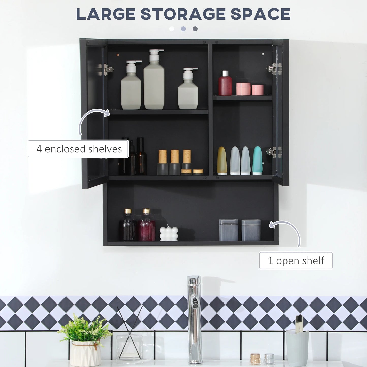 Kleankin Wall-Mounted Medicine Cabinet with Mirror, Bathroom Cabinet Black