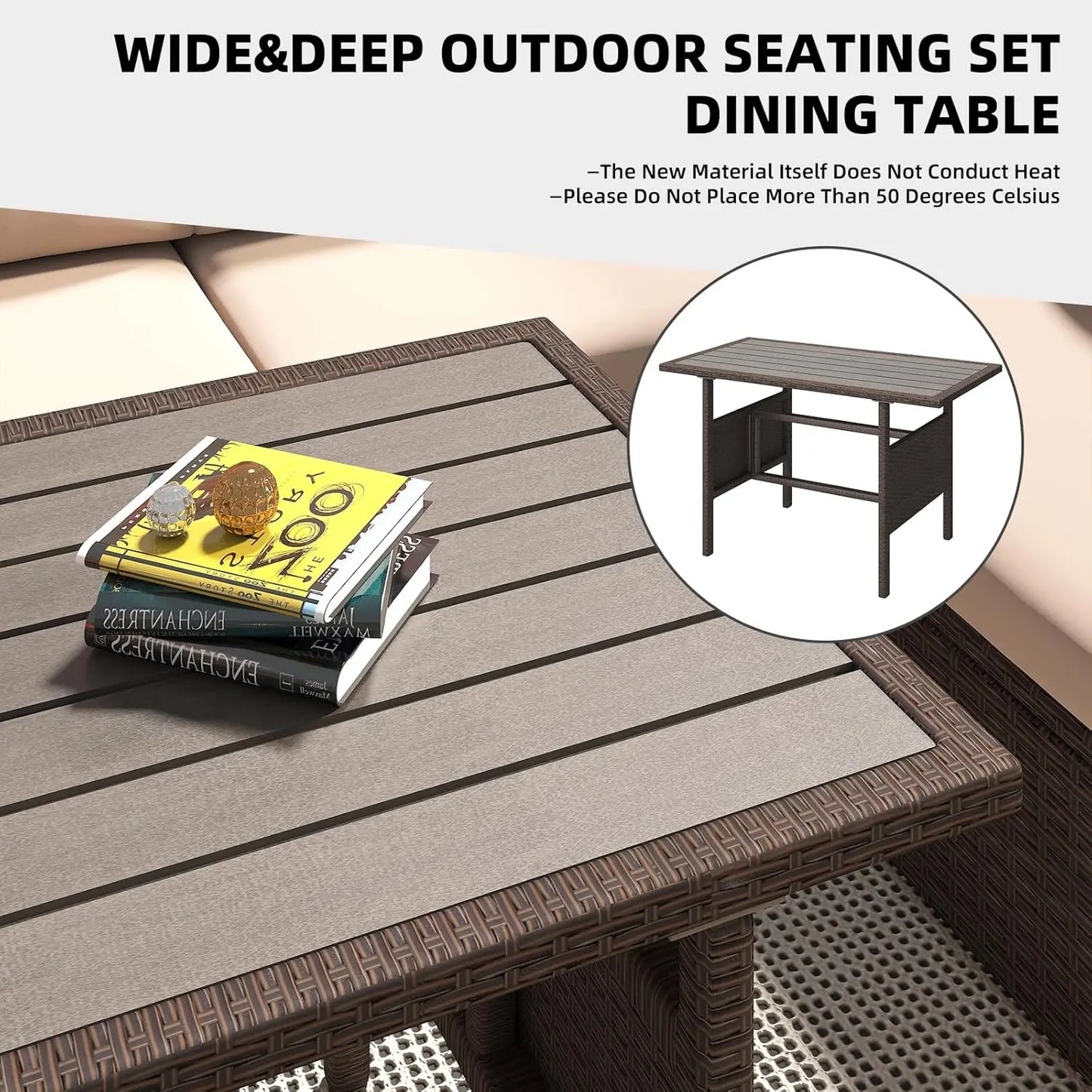 Outdoor Patio Furniture Set with Waterproof Cover, 7 Pieces Clearance Sectional Rattan Dining Table&Chairs, All Weather, Custom