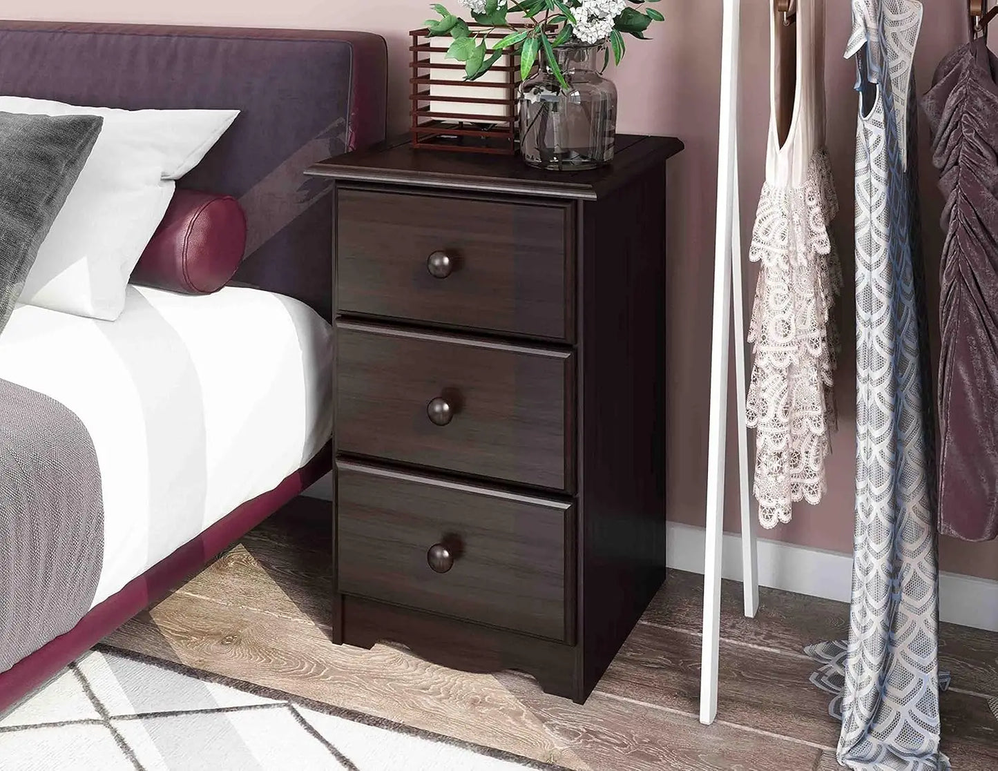 MOYU Solid Wood 3 Drawer Nightstand Minimalist Modern Bedroom Furniture