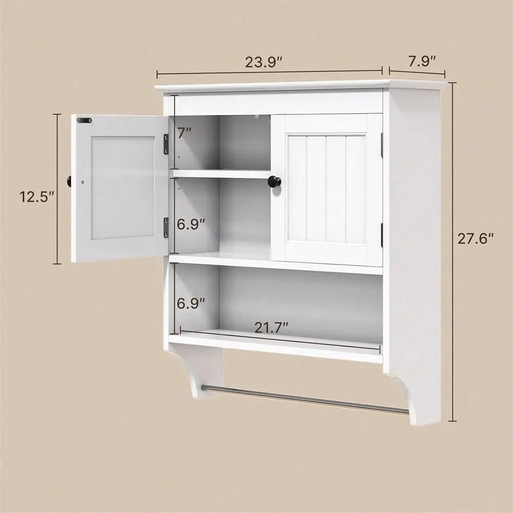 Bealife Bathroom Wall Cabinet With Towels Bar, Wall Mounted Medicine Cabinet With 2 Door And Adjustable Shelves, Space Saver Ov