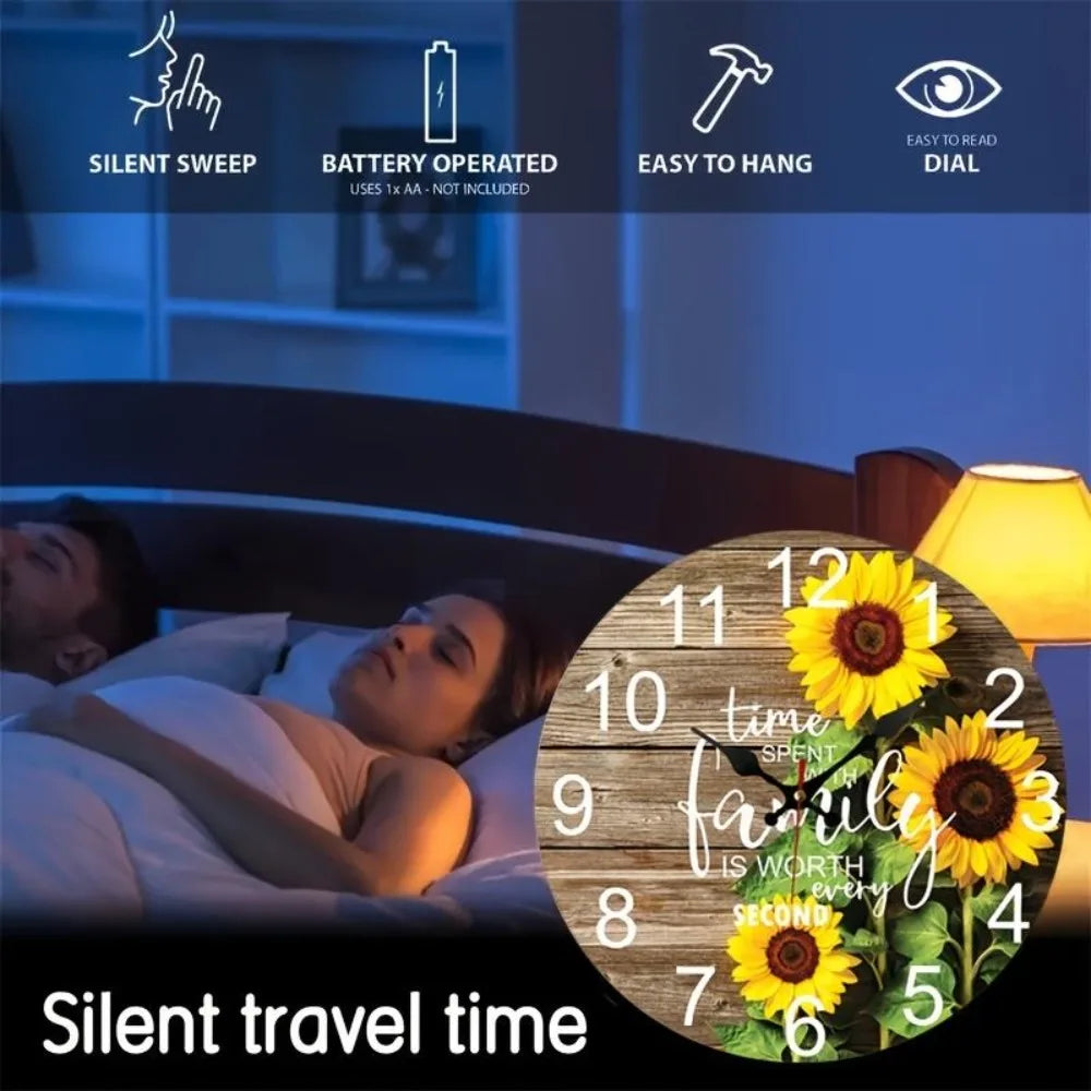1pc Sunflower Wall Clock, Silent Non-Ticking Battery Powered Bedroom/Bathroom/Living Room/Kitchen Decor