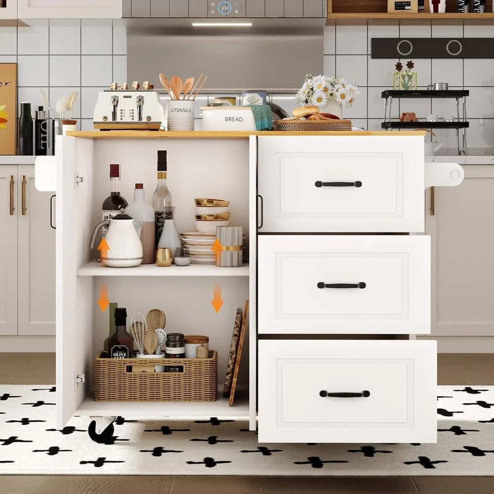 Portable Rolling Kitchen Island With Storage And Towel Rack