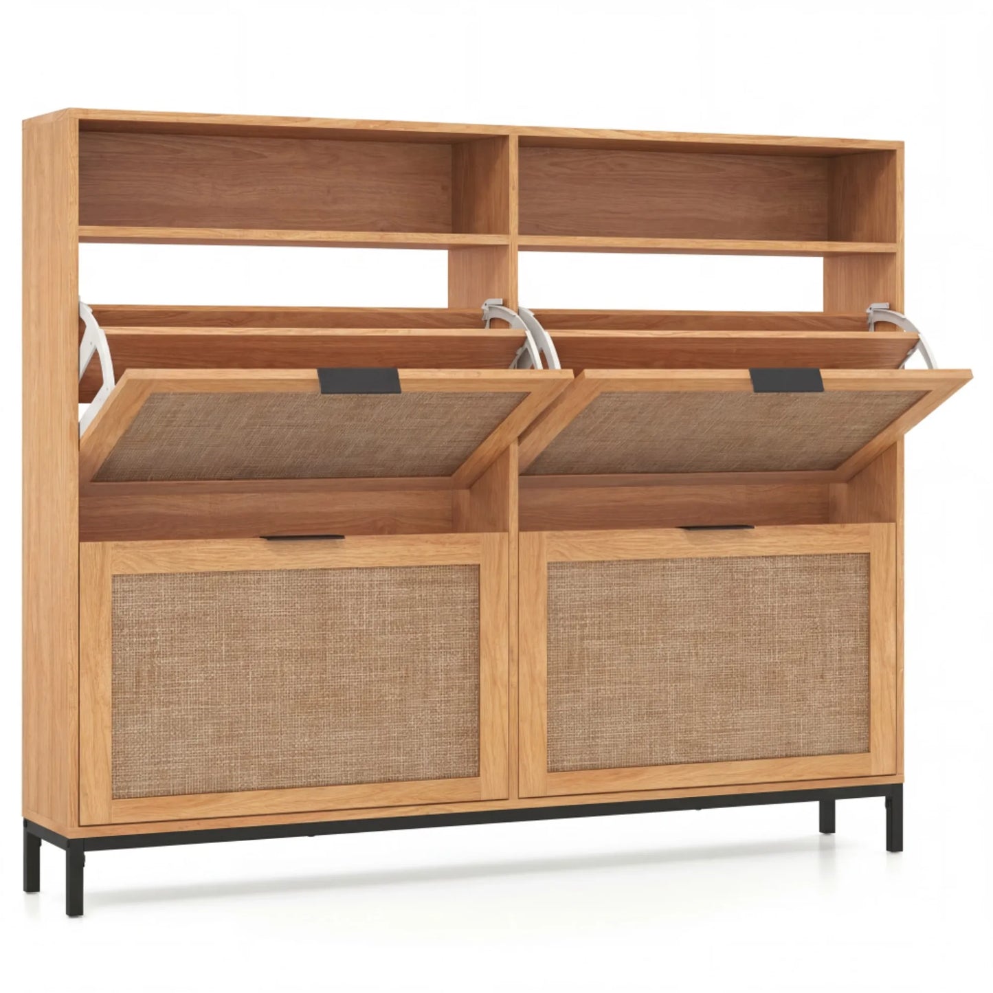 Shoe Storage Cabinet w/ 4 Flip Drawers, Adjustable Shelves, Open Compartments