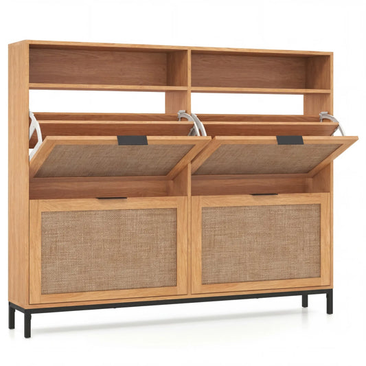 Shoe Storage Cabinet w/ 4 Flip Drawers, Adjustable Shelves, Open Compartments