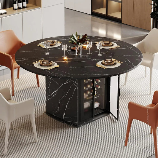 MOYU Round Dining Table With Storage Modern Wood Kitchen Table