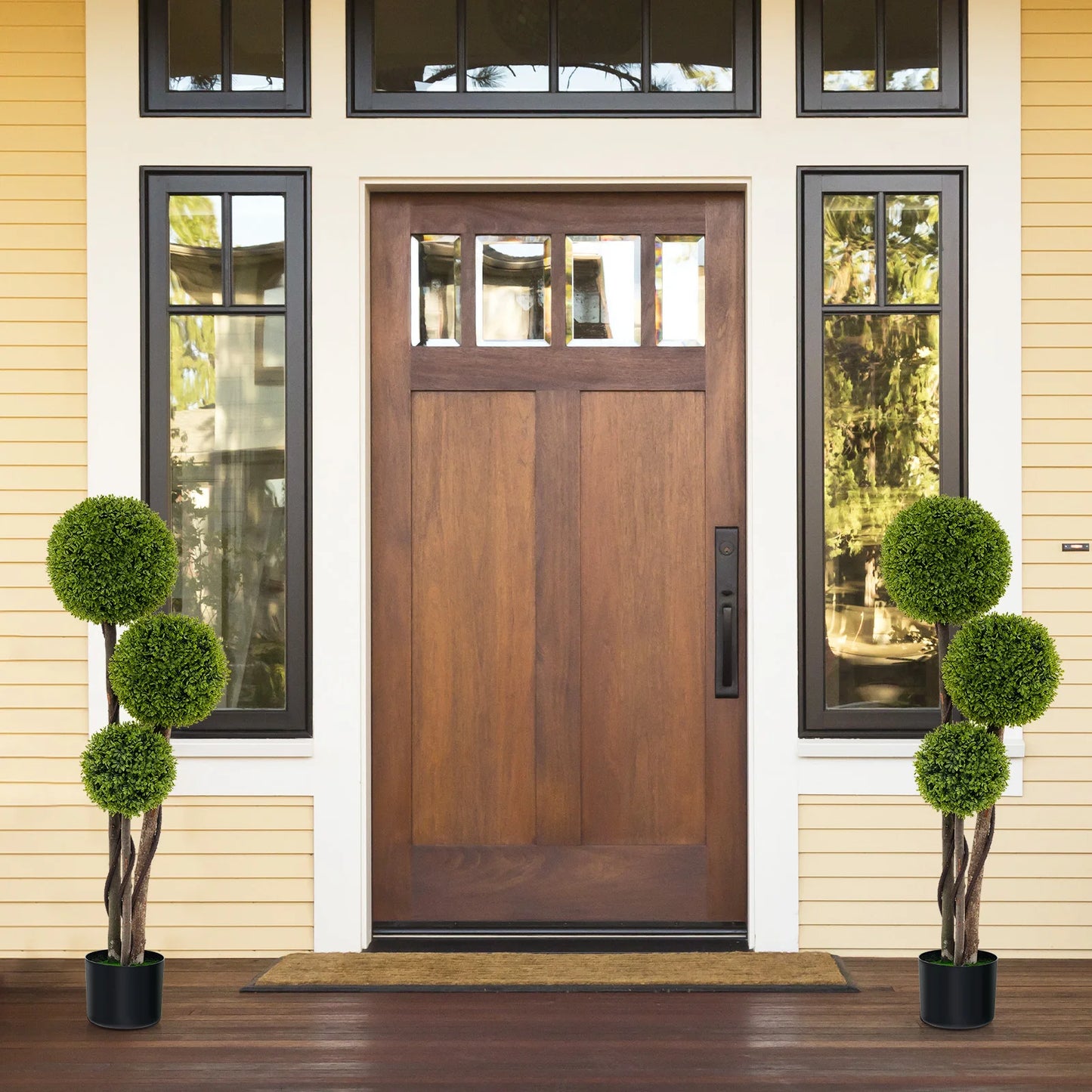 4 FT Artificial Boxwood Topiary Ball Tree with Triple Ball Faux Greenery Plant