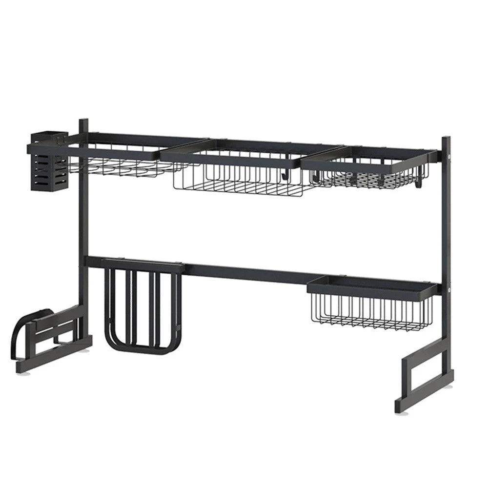 Dish Drying Rack - Over The Sink Dish Drainer Drying Rack with Utensil & Knife Holder, Hooks, Stainless Steel Kitchen Organizers
