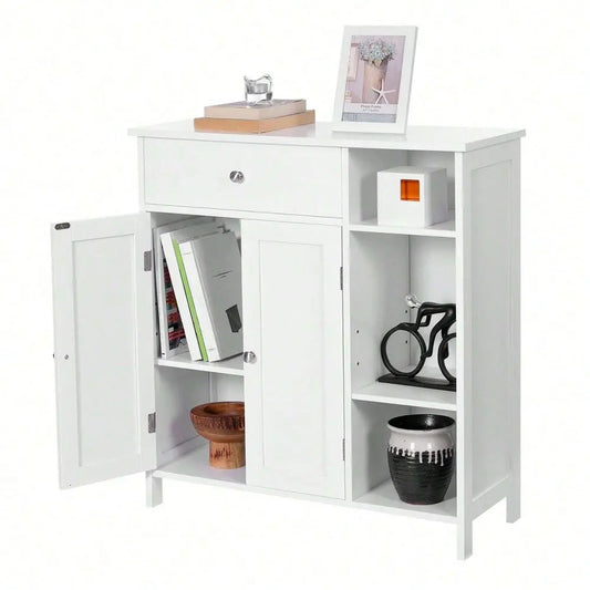 XMSJ Bathroom Floor Cabinet Freestanding With Drawer And Adjustable Shelves