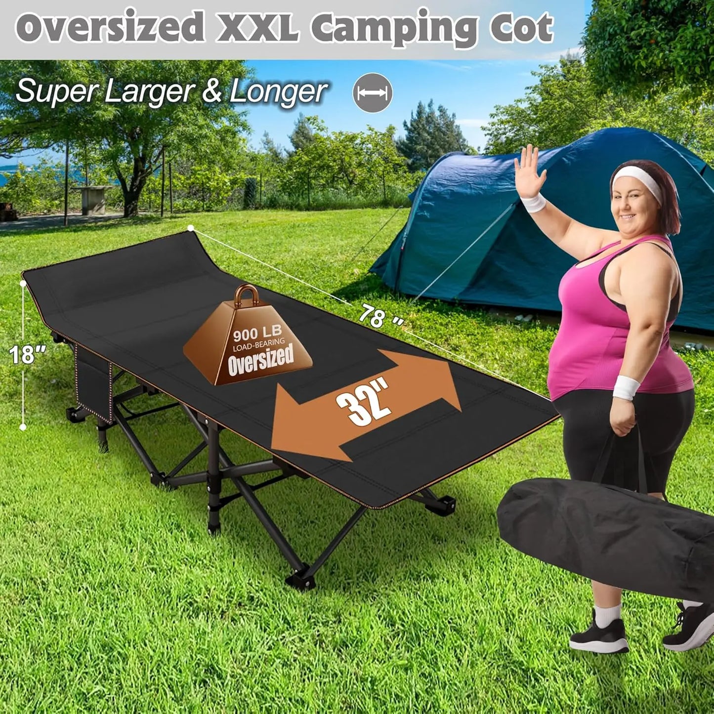 XMSJ Oversized Camping Cot For Adults Folding Bed Heavy Duty