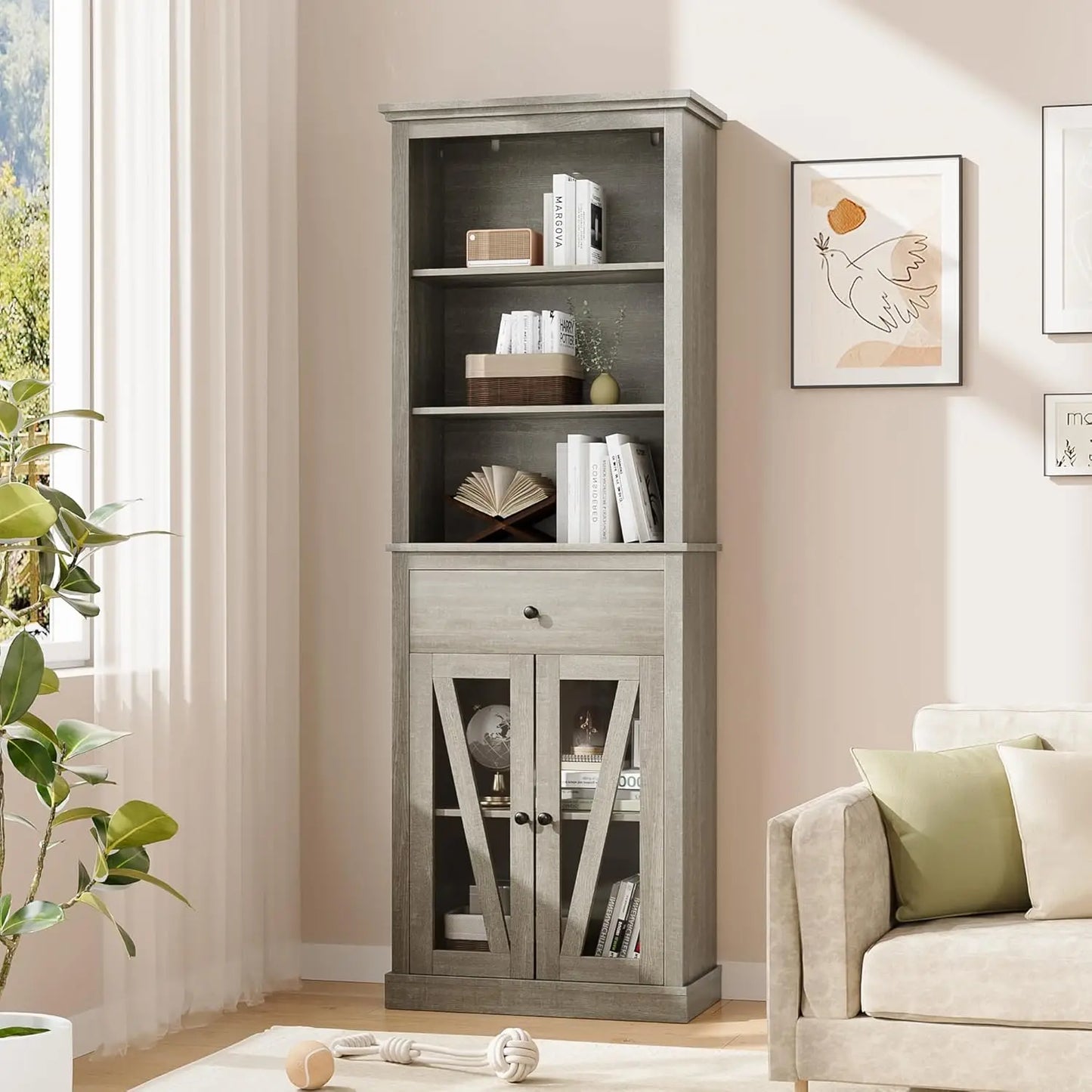 Tall Storage Cabinet, Bathroom Storage Cabinet with Doors & Adjustable Shelves for Living Room, Kitchen & Pantry, Laundry