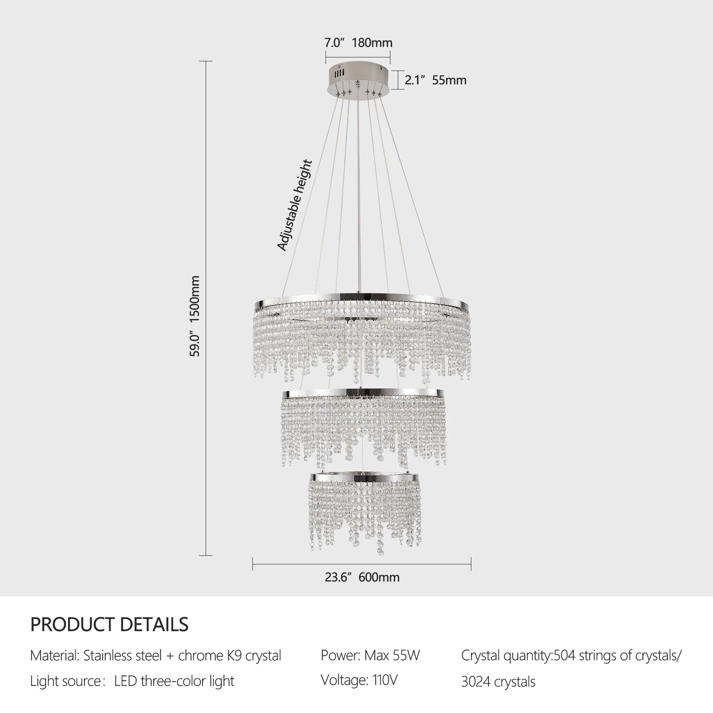 Crystal Chandelier LED Pendant Light Polished Finish Living Room
