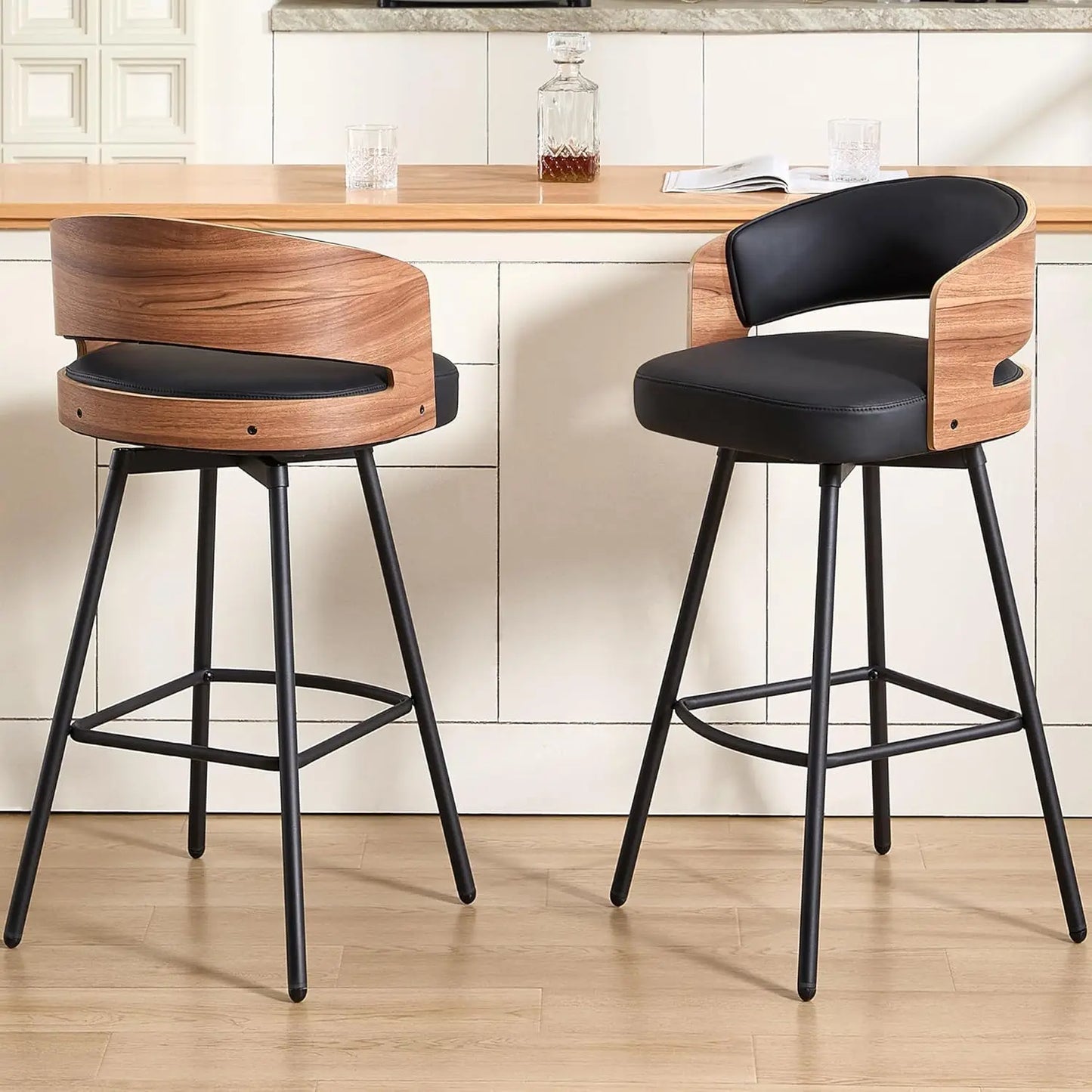 Guangbai Swivel Bar Stools Set of 2 Faux Leather Upholstered