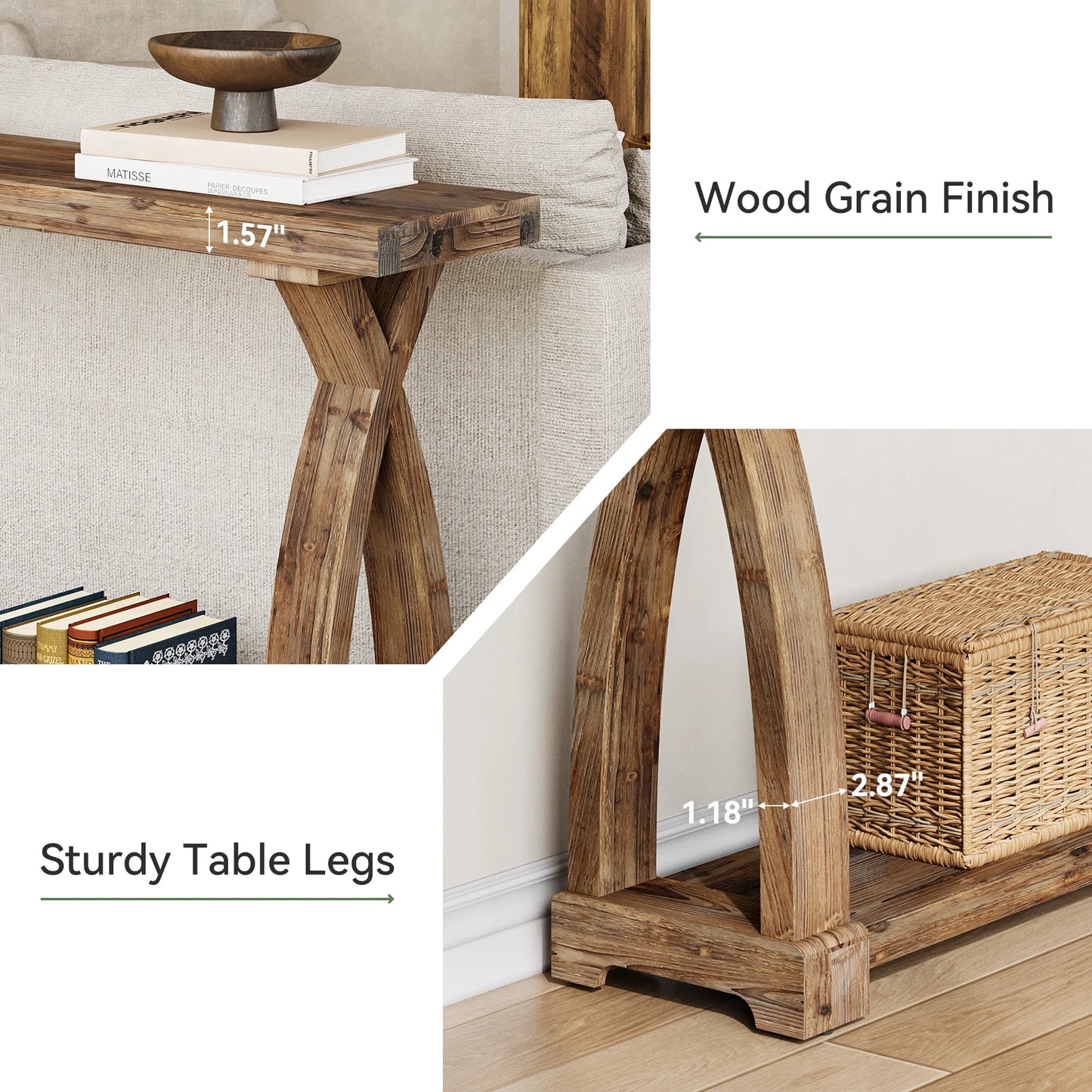 Tribesigns Solid Wood Farmhouse Console Table With Tiered Storage