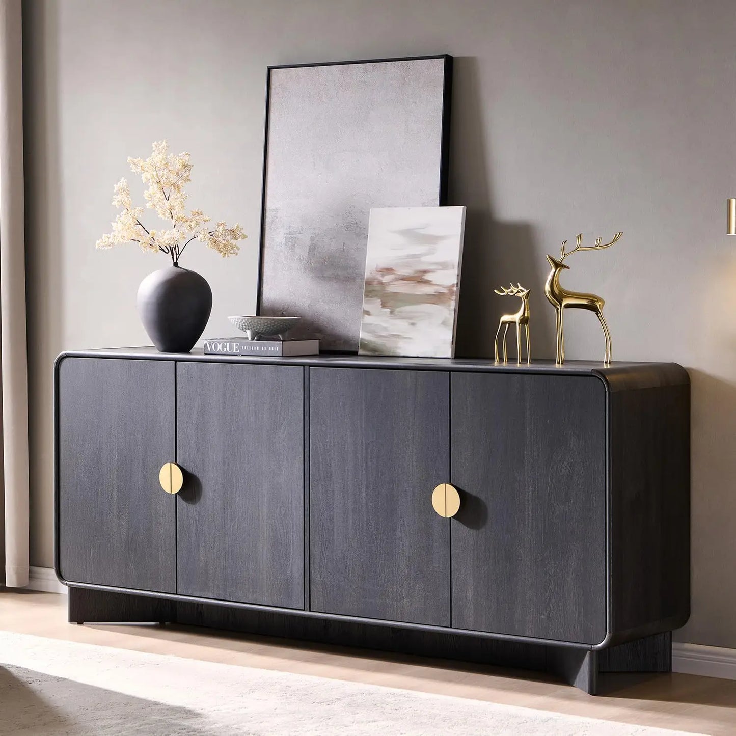 70" TV Stand Up to 80" TV, Storage & Adjustable Shelves Curved Console Living Room Brown, Custom