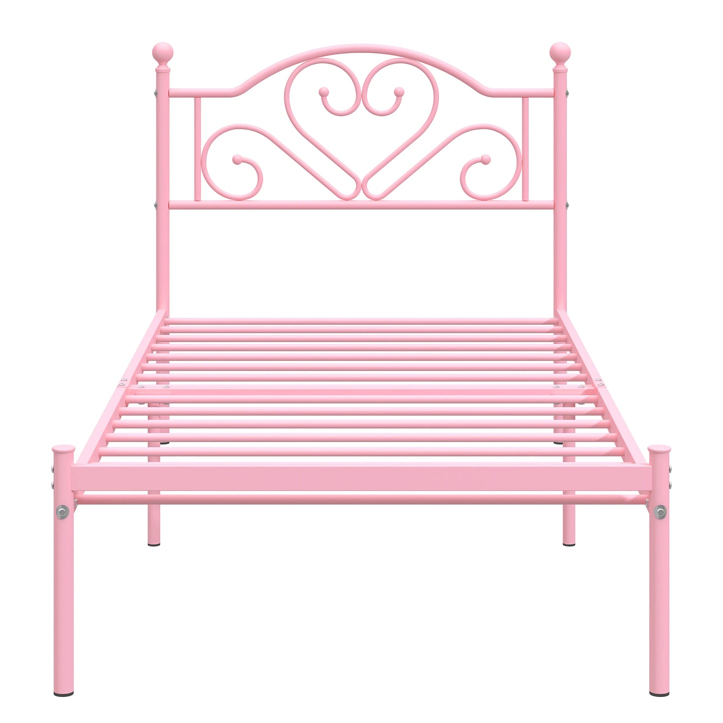 MERRONIX Heart Shaped Headboard Heavy Duty Metal Platform Bed Frame