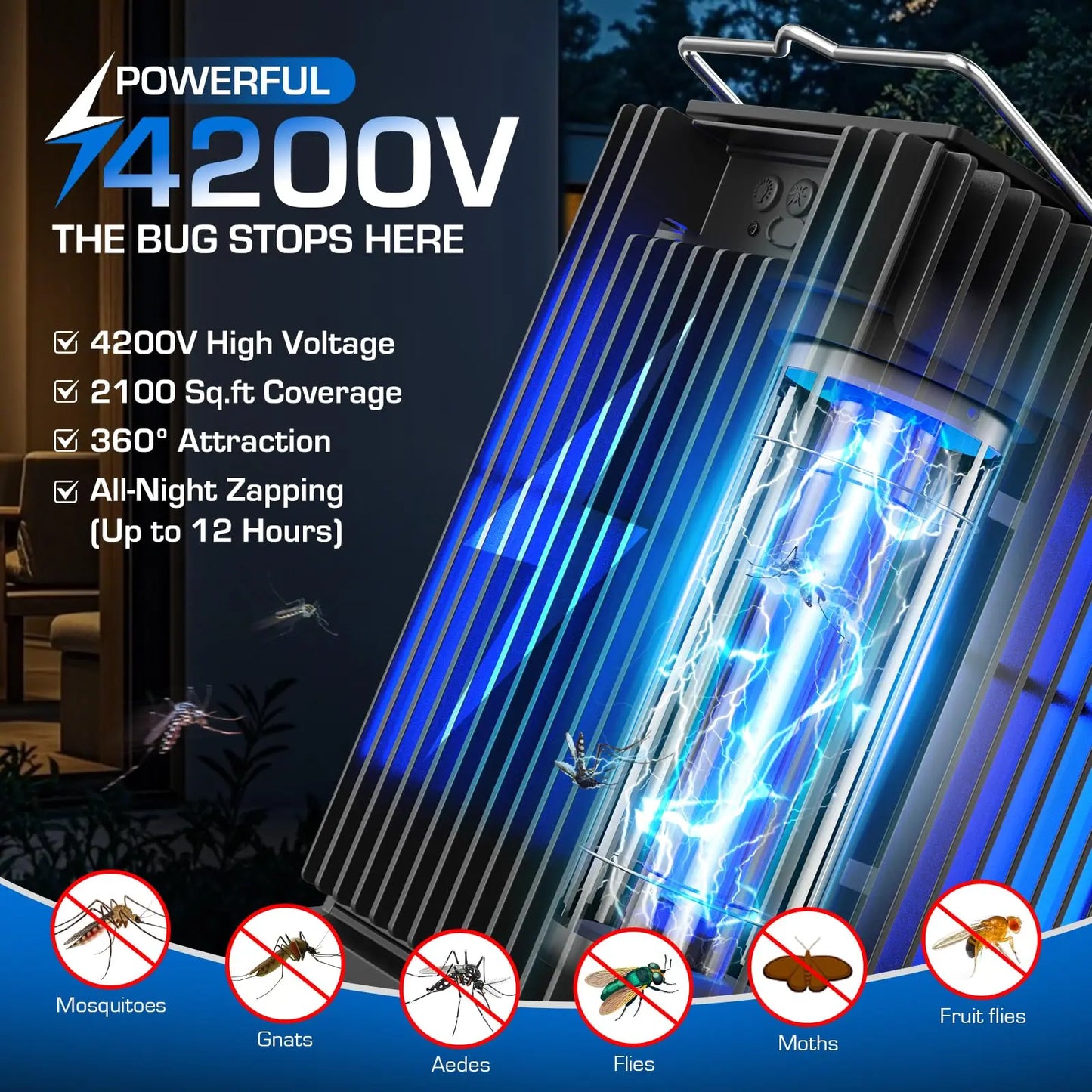 Solar Outdoor Bug Zapper Cordless Mosquito Zapper Waterproof Bracket