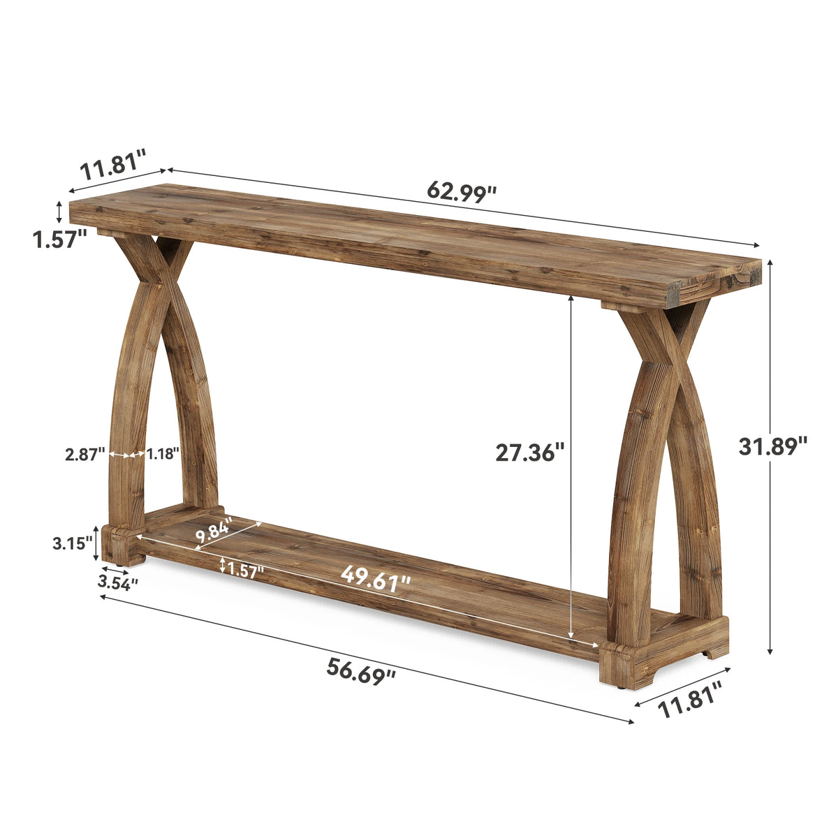 Tribesigns Solid Wood Farmhouse Console Table With Tiered Storage