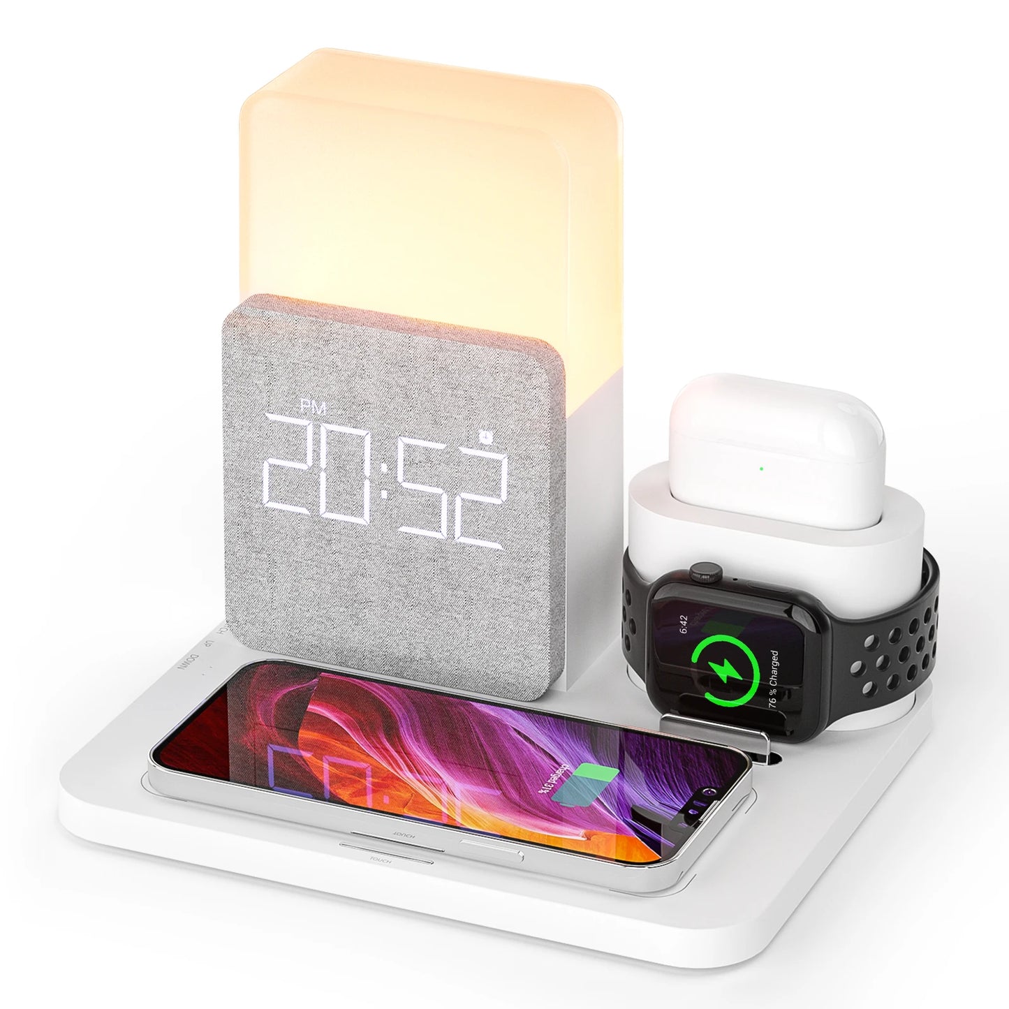 COLSUR 4 In 1 Wireless Charging Dock Alarm Clock For iPhone Apple Watch AirPods