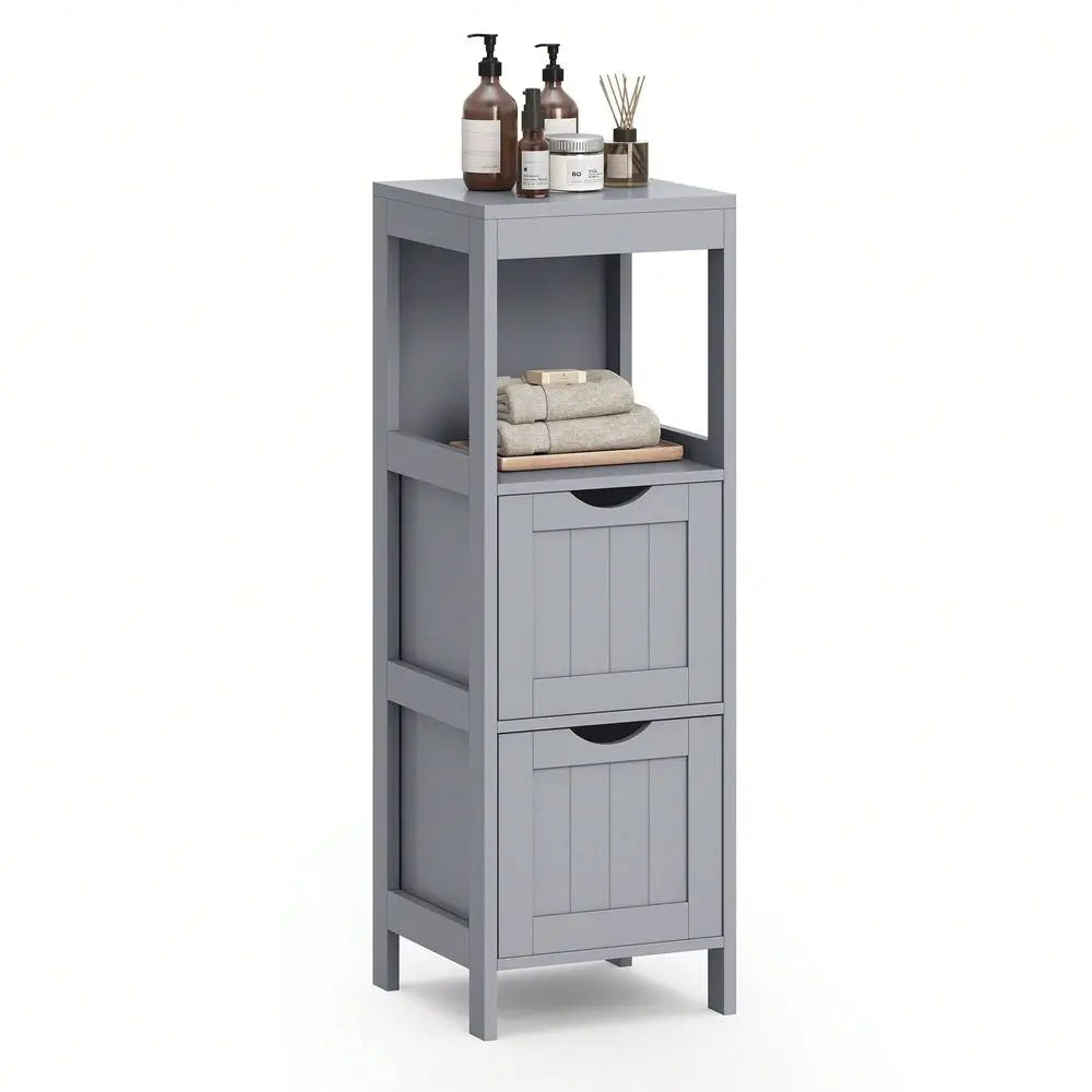 Modern Bathroom Floor Cabinet With 2 Drawers And Open Shelf - Freestanding Storage Organizer Bathroom Floor Cabinet With