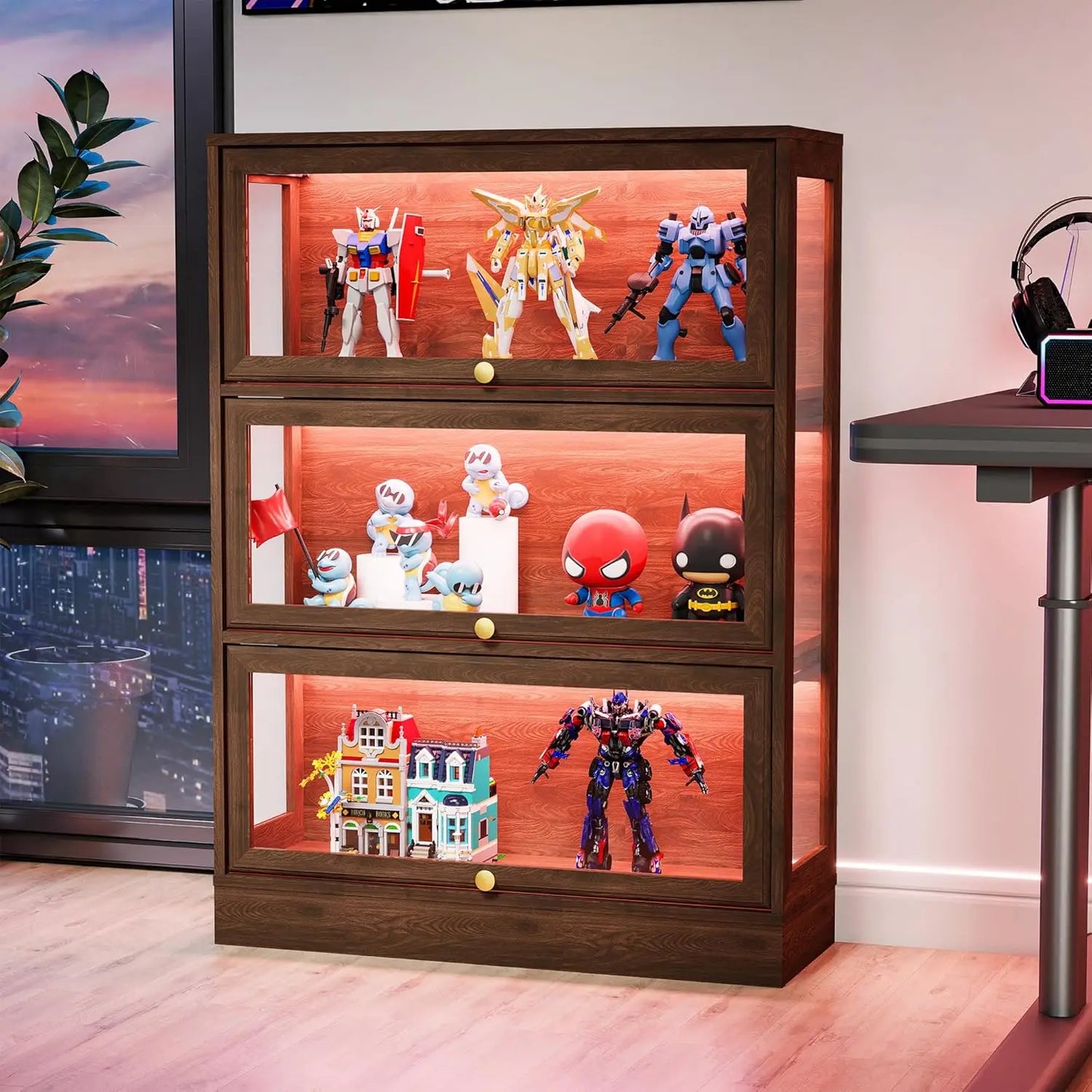 ZHILU Display Cabinet 3 Tier Curio With LED Lighting