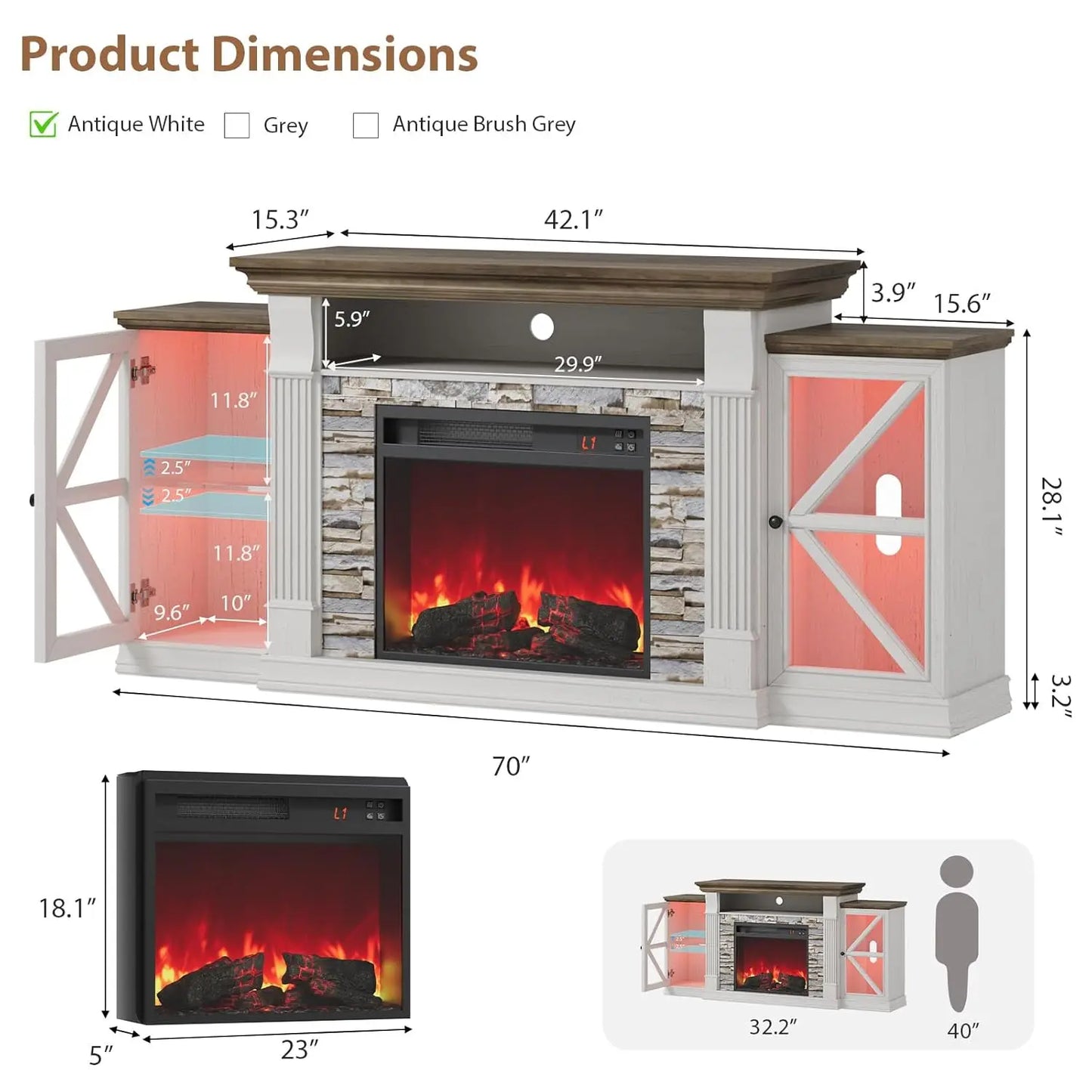 Electric Fireplace TV Stand Farmhouse Entertainment Center With Barn Doors