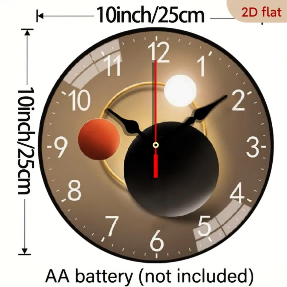 1pc 2D Planar Geometric Lamp Silent Round Wall Clock | Wooden Frame, Wall-Mounted, Wooden Quartz Design, Suitable for Indoor and