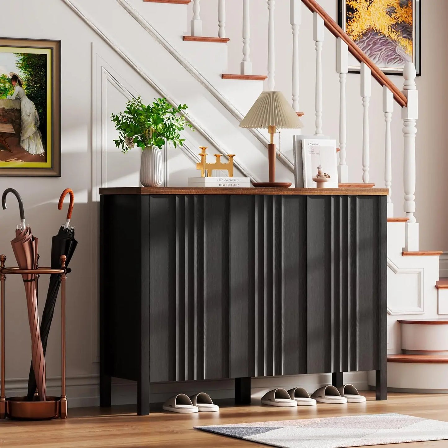 Shoe Cabinet with 3 Doors, Narrow Wooden Shoe Cabinet, Hidden Shoe Storage for Entryway, Foyer, Hallway, Custom
